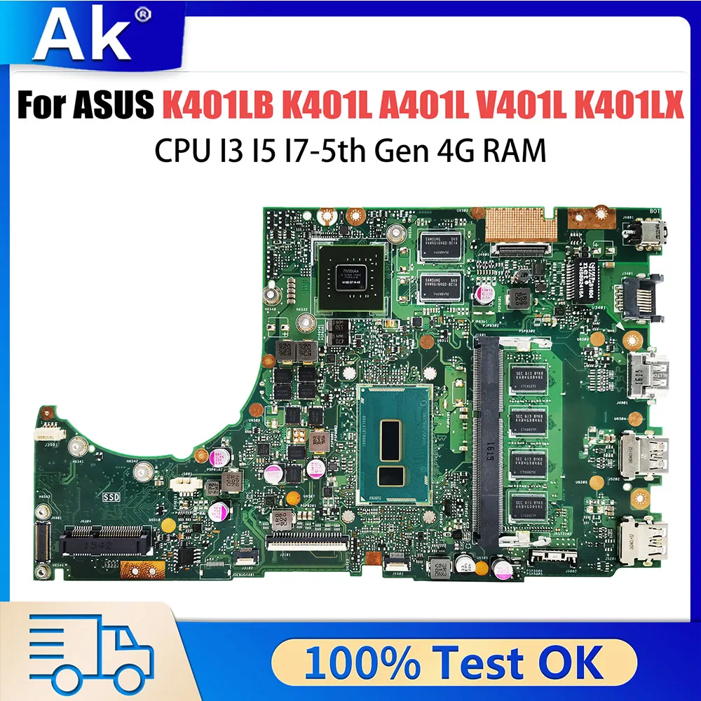 K401LB Notebook Mainboard For ASUS K401L A401L V401L K401LX Laptop Motherboard CPU I3 I5 I7 5th Gen 4G RAM GT940M V2G