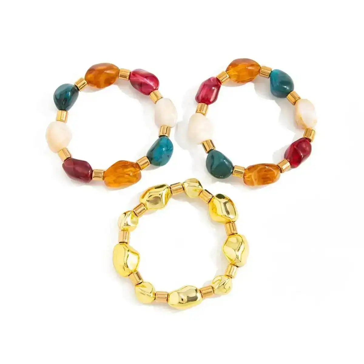 Salircon 3Pcs/Set Y2K Bohemian Acrylic Resin Beaded Bracelet Women Temperament Fashion Stackable Elastic Bangle Charm Jewelry
