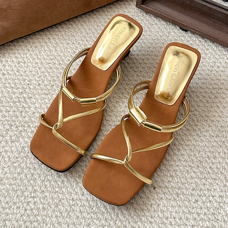 

Women Slippers Fashion Mid Heels Dress Shoes Designer Elegant Pumps Summer Heeled Shoes Woman 2025 New Brand Zapatillas De Mujer