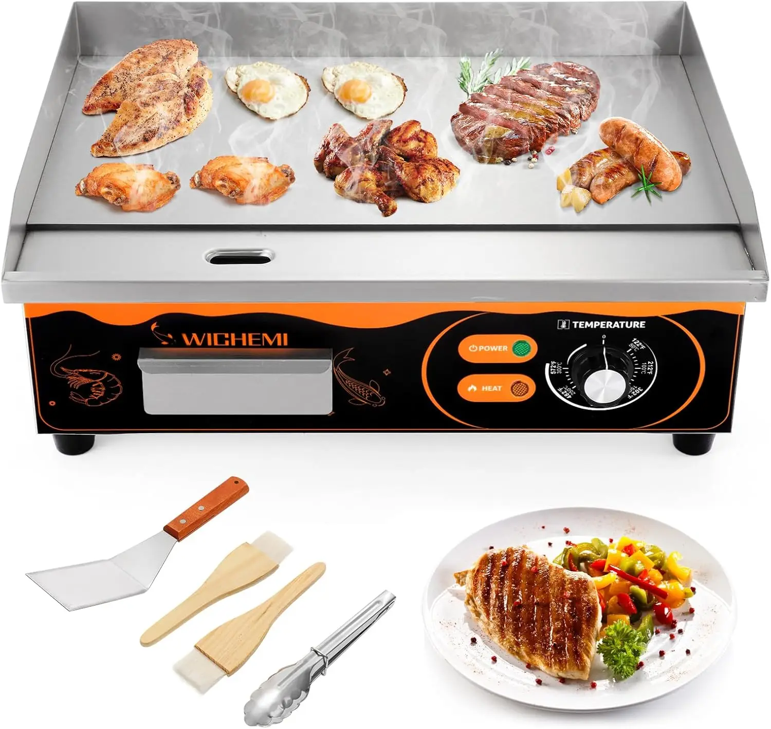 Grill Commercial Countertop Griddle Flat Top Grill Hot Plate Non-Stick Stainless Steel Teppanyaki Grill for Restaurant Kitchen,