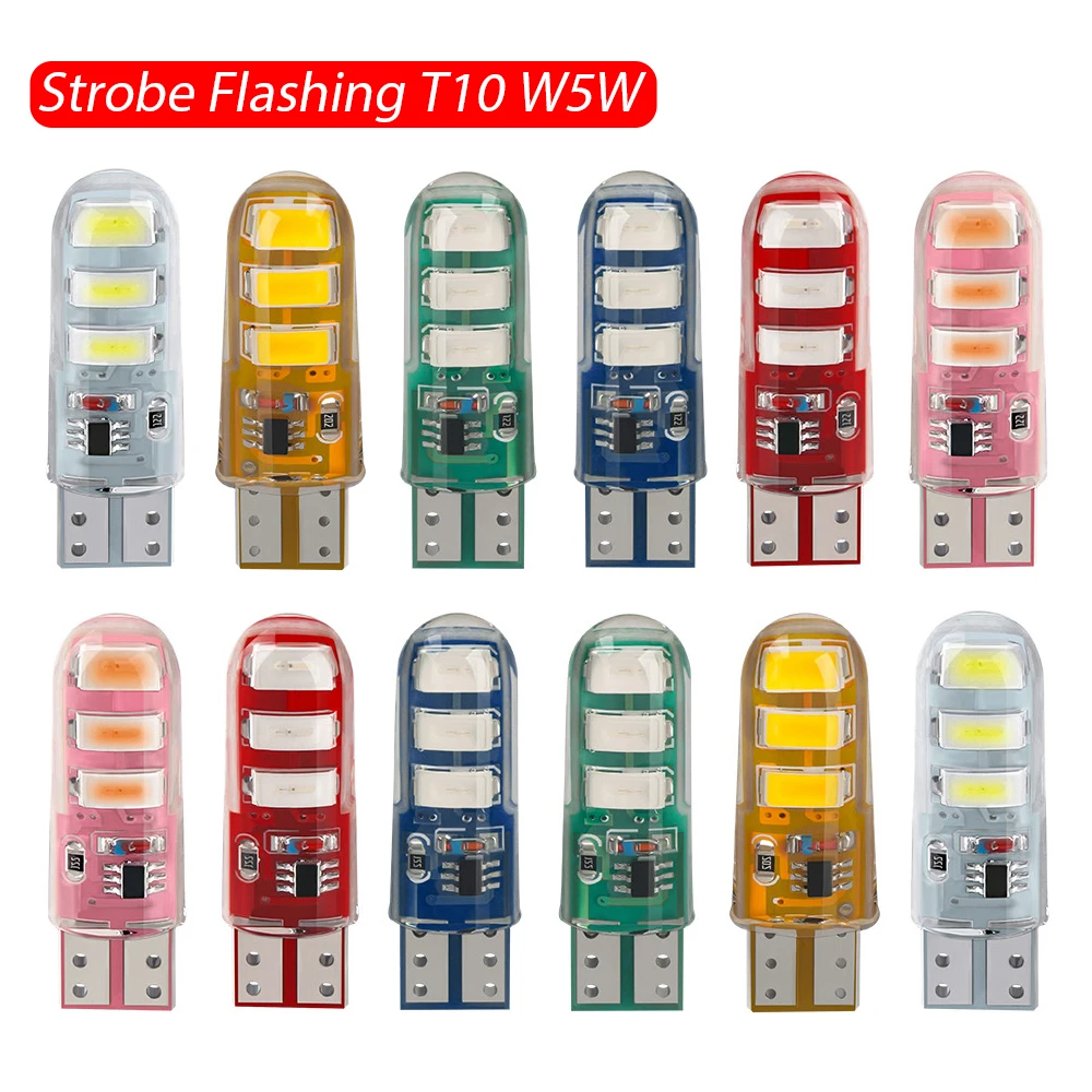 10pcs LED T10 W5W Strobe Car Lights Stroboscopic Flashing Indicator Signal Lamps Canbus Vehicle Width Side Parking Bulb 12V Pink