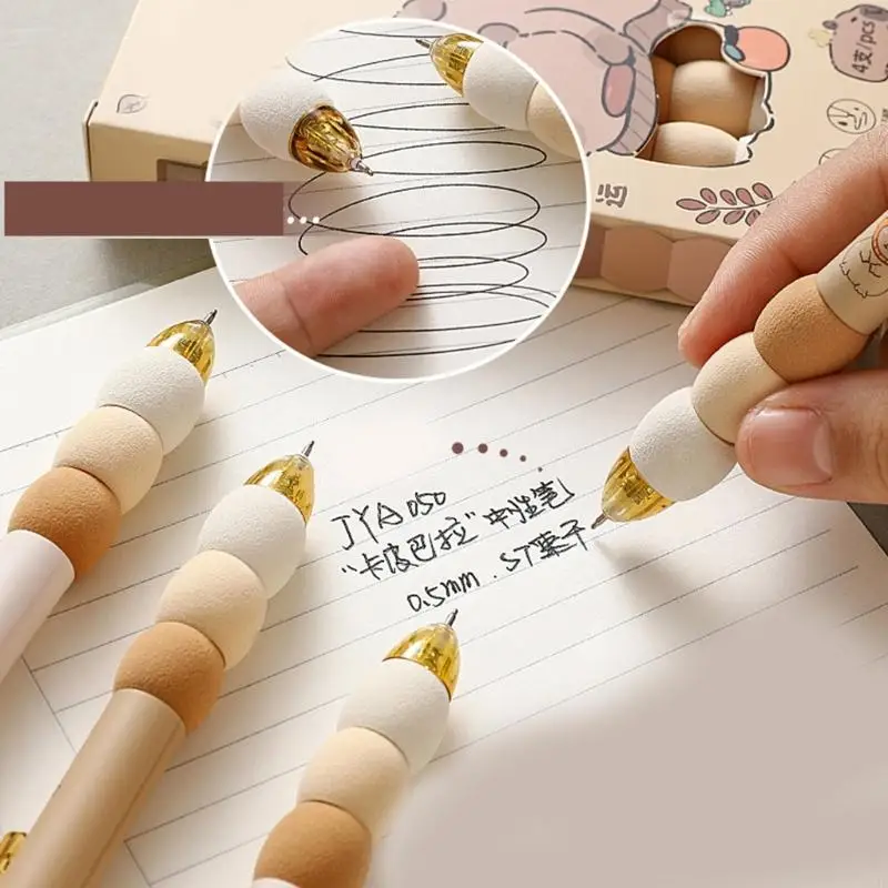 U2JE 4 Pieces 0.5mm Gel Pen Cartoon Capybara Neutral Pen Retractable Gel Pen Creative Gift Pen Quick-Drying Pressing Pen