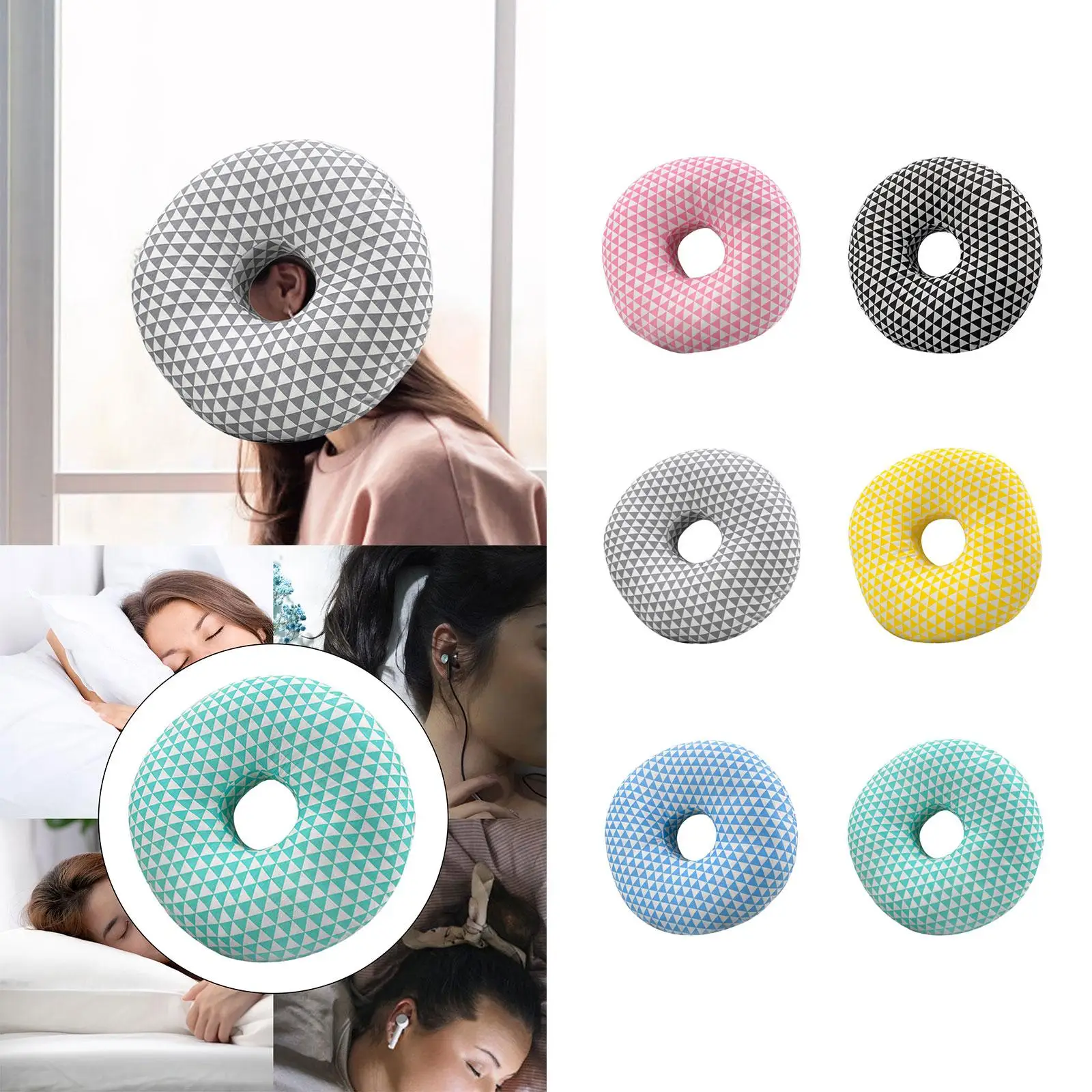 หมอนรองหู หมอนโดนัทเพื่อการพักผ่อนที่สวมต่างหูหูฟัง