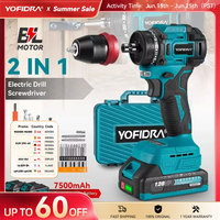 YOFIDRA 2 in1 Brushless Electric Screwdriver Hammer Cordless Drill Impact Multifunctional Power Tool  For 21V 18V Battery