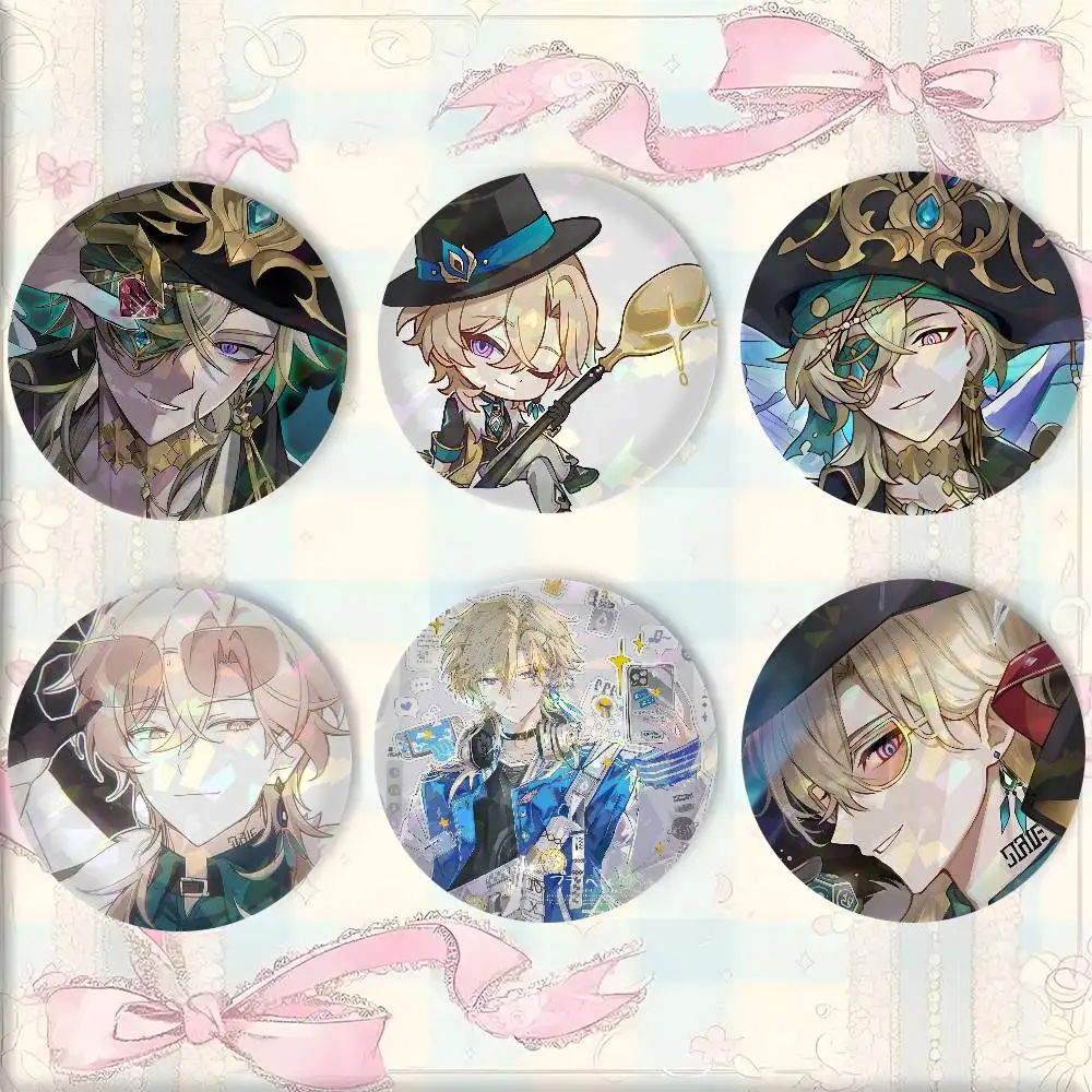 A-Honkai Star Rail Aventurine Creative Round Button Pins Badge Set Cartoon Anime Movie Music Pattern Brooches For Bags Jackets