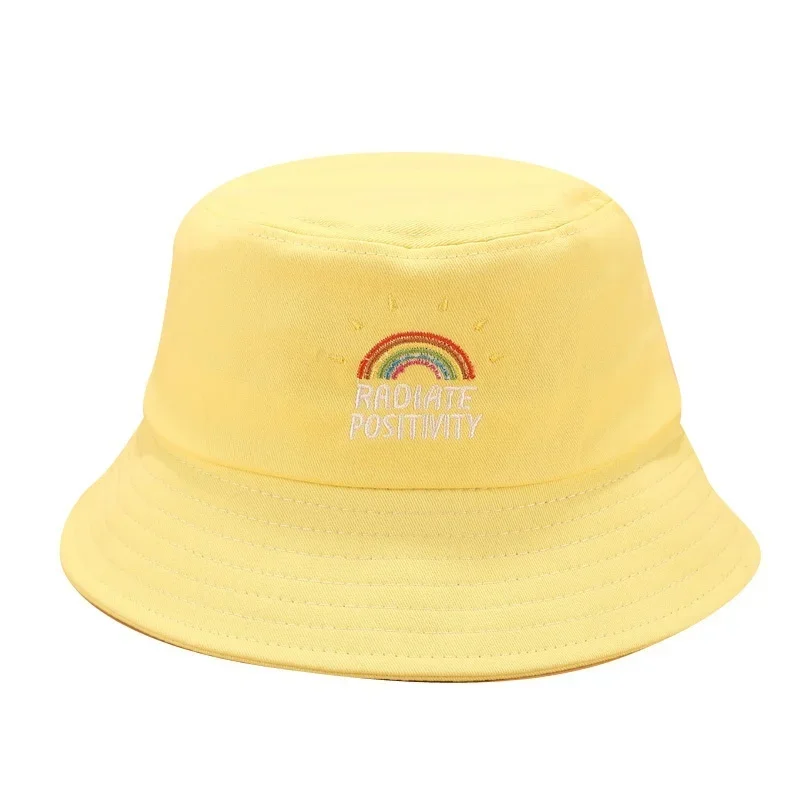 New Unisex Foldable Embroidered Bucket Hat Rainbow Print Outdoor Sunscreen Cap Fisherman Hats Hats for Women Bucket Hat