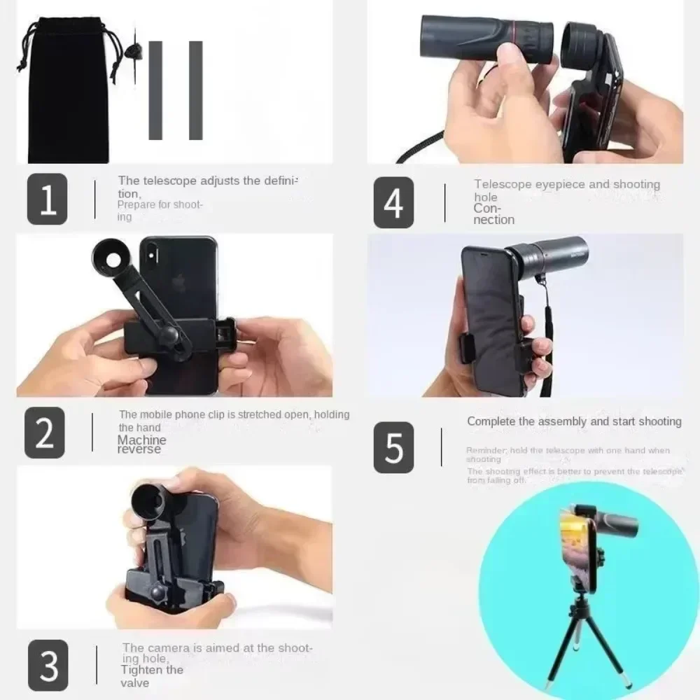 20204 New Mini Portable 2000x25 HD Monocular Telescope Mobile Phone Telescope with Holder Camping Hunting Birdwatching Telescope