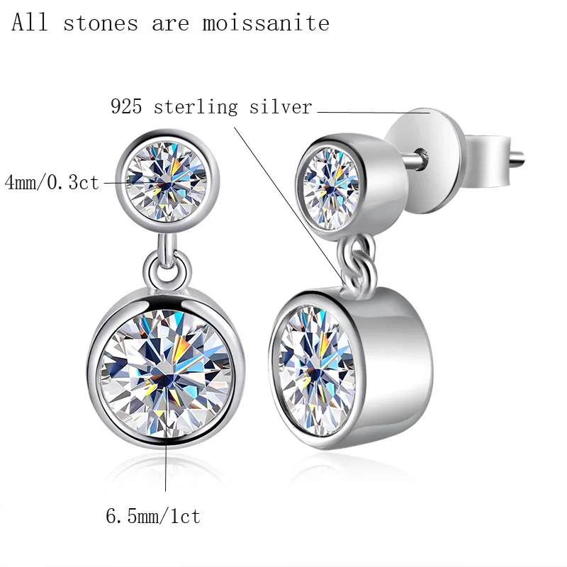 OEVAS 100% 925 Sterling Silver 2.6 Carat D Color Moissanite Stud Earrings For Women Top Quality Sparkling Party Fine Jewelry