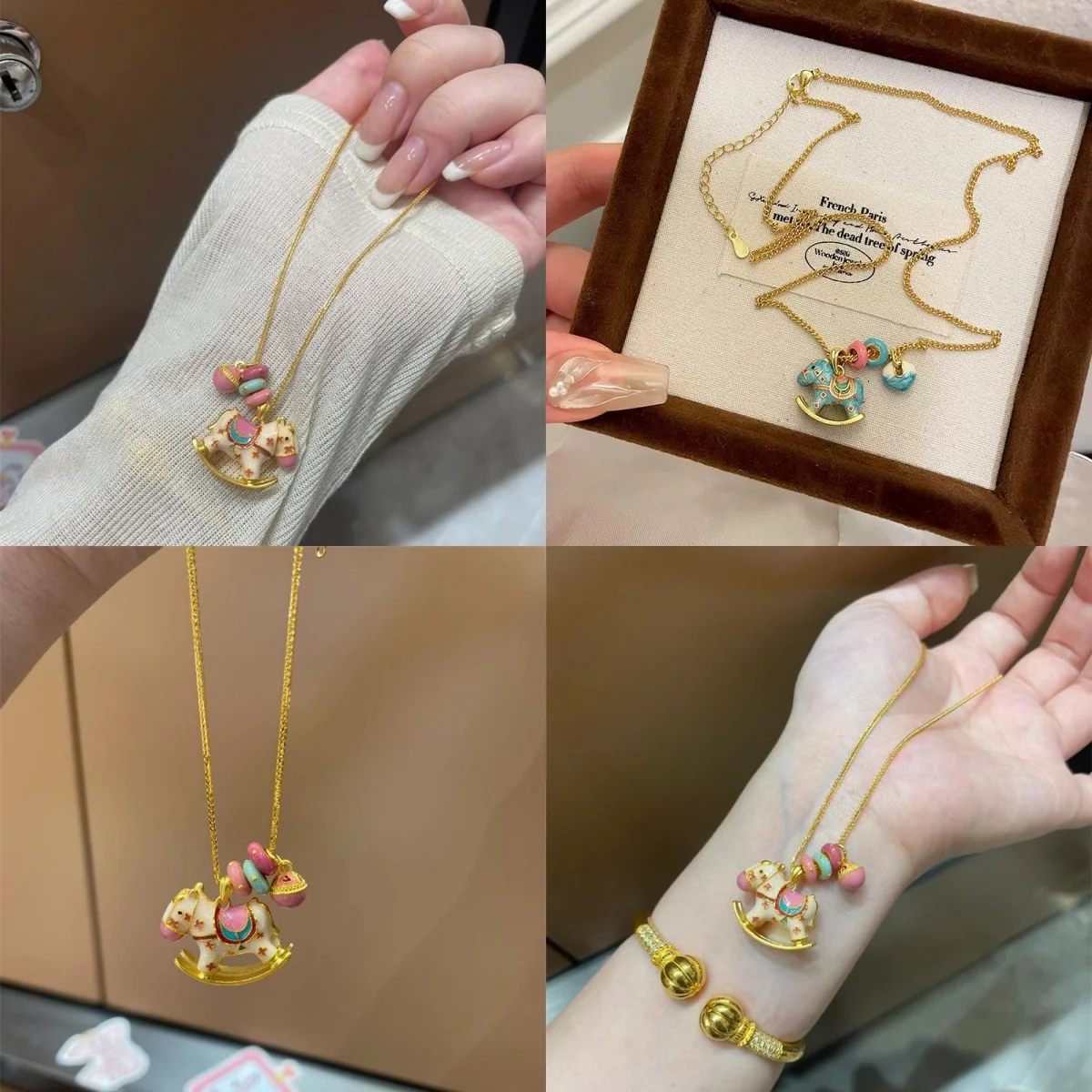 

Новое ожерелье-кулон с мультяшной карусель из стерлингового серебра 925 пробы, модная детская цветная цепочка на ключицу допамина