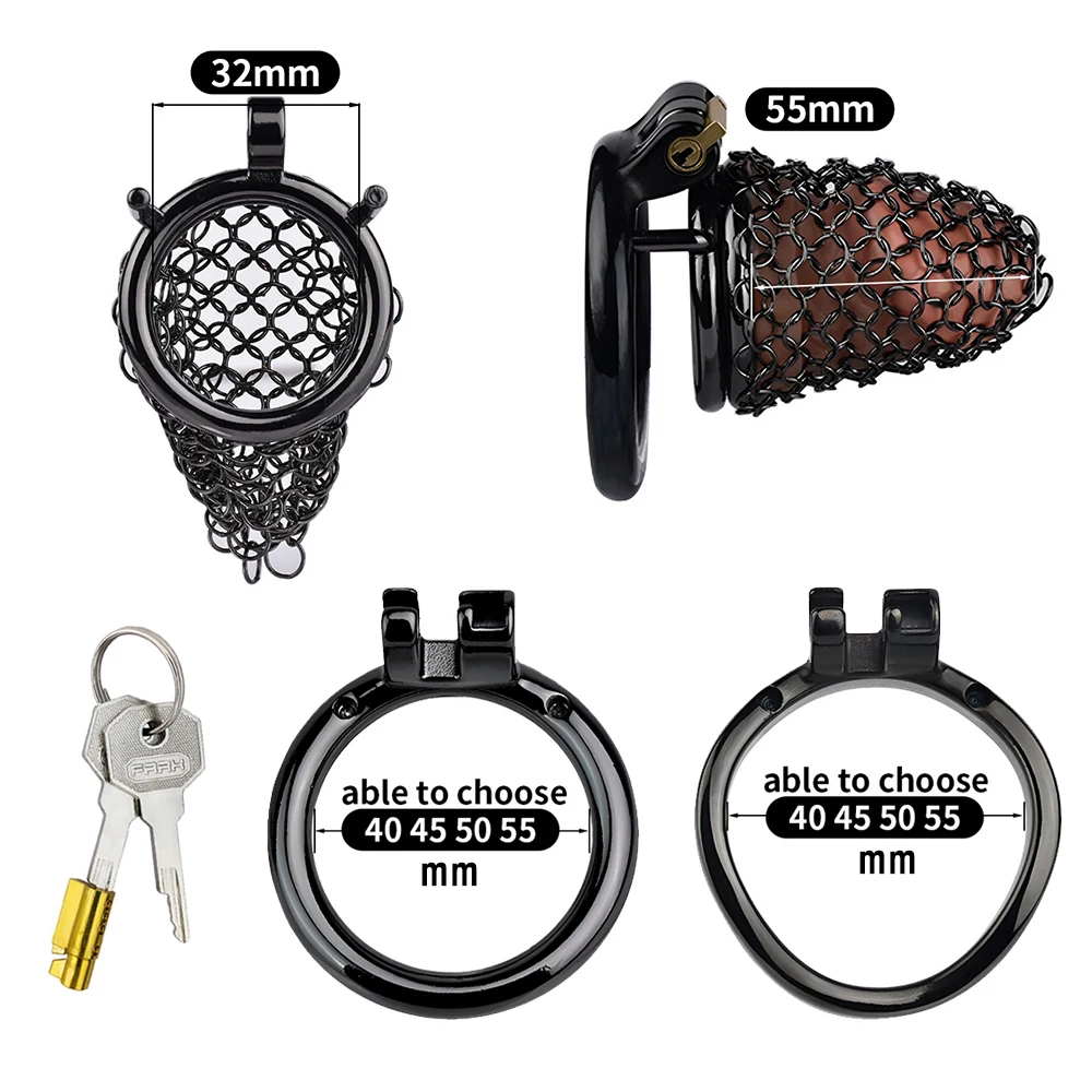 FRRK Black Shield-Maiden Chastity Cage for Male 콕링 пояс верности Mesh Stainless Steel Cock Lock Increase Air Flow Adults Sex Toy