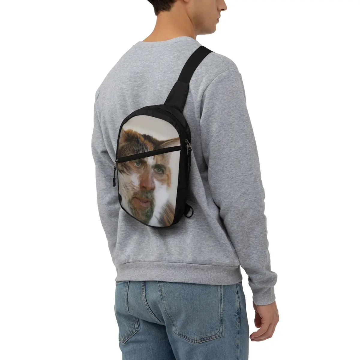 Nicholas Kooi Kat Meme Sling Crossbody Borsttas Mannen Casual Schouderrugzak Voor Op Reis