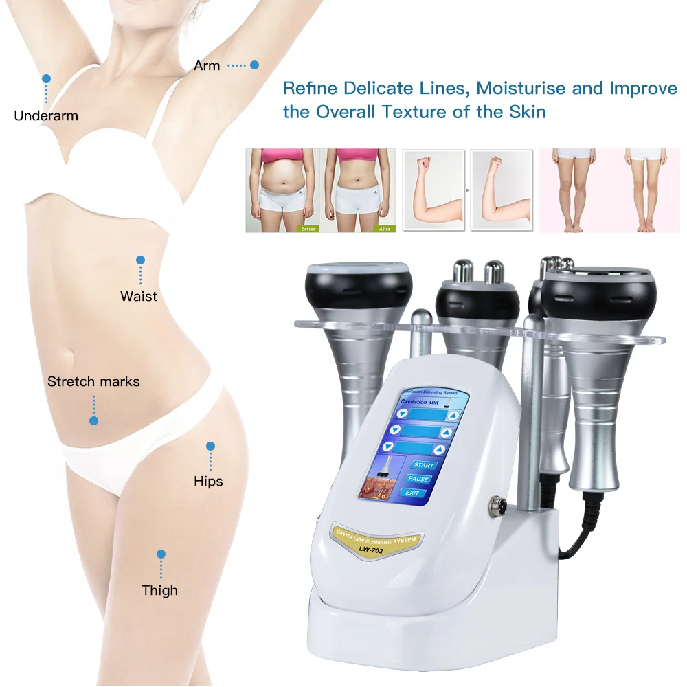 Máquina de cavitación ultrasónica para adelgazamiento corporal, dispositivo de belleza RF, masajeador Facial, estiramiento de la piel, succión al vacío, 40KHZ, 4 en 1