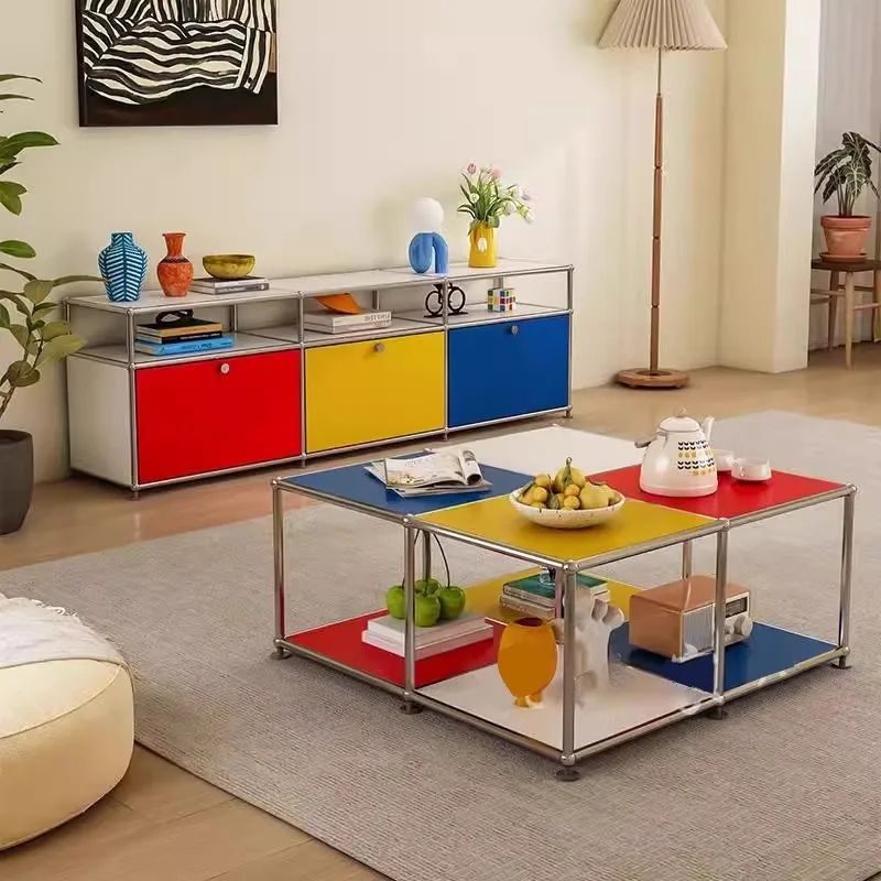 

Stainless steel color matching coffee table living room household small apartment tea table modern simple multi-color