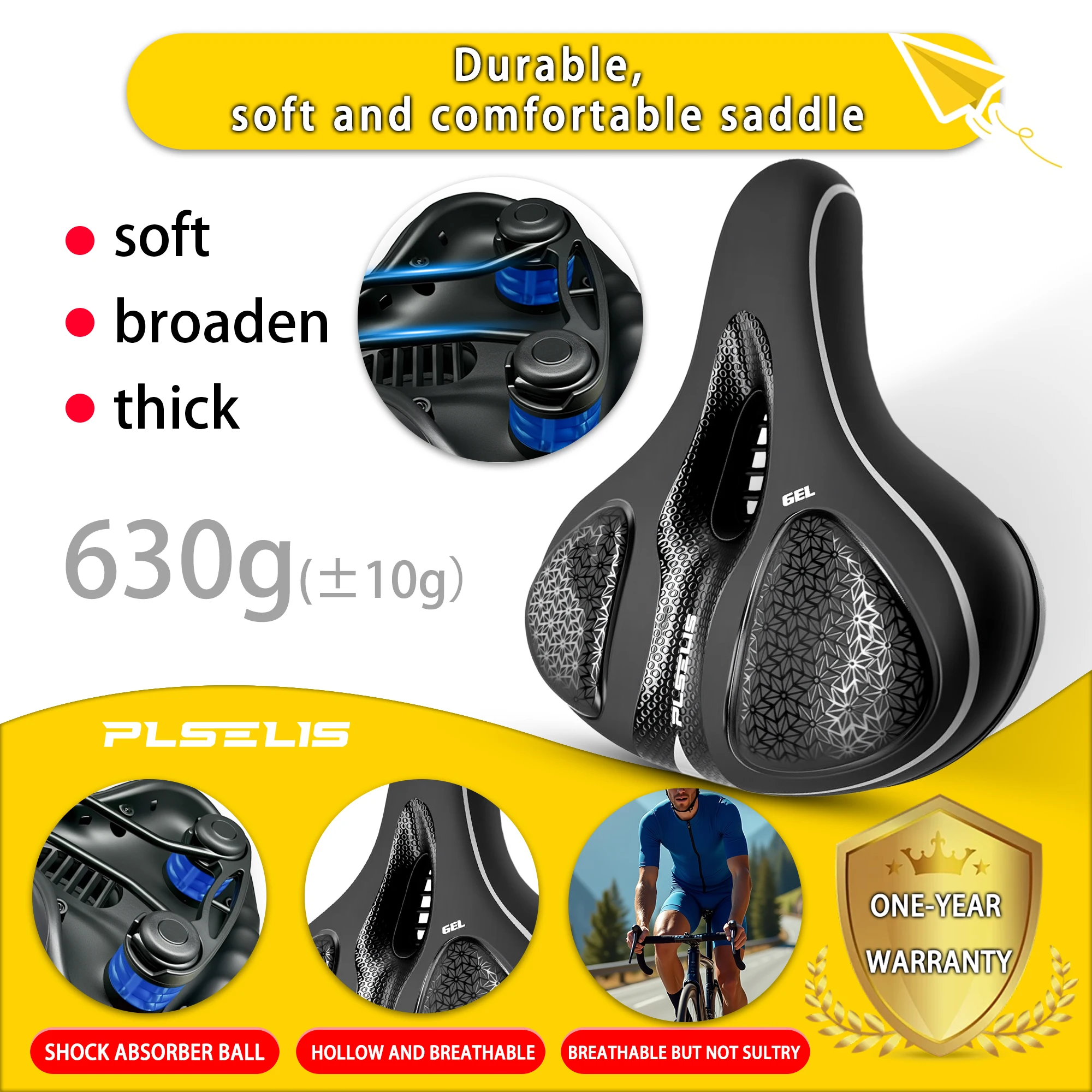 

PLSELIS Soft Widing Thickening Bicycle Saddle Damping Ball Seat Bow 7*7 Size Mountain Bike Cushion Weight 630g