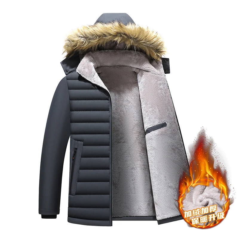 

Thiened Fce Winter Jaet for Men Casual Hooded Cotton Coat Warmth Anti-Cold Polyester Fiber Stand Fit Faion Urban ...