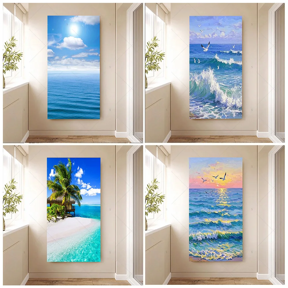 

Blue Sky Sea Waves Theme Door Cover Backdrop Summer Beach Background Party Decoration Baby Shower Suppplies Photo Shoot Prop ﻿
