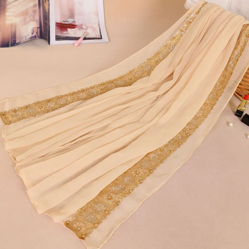 Spring and autumn hot-selling solid color chiffon scarf bronzing pearl fashion versatile Malaysian long scarf