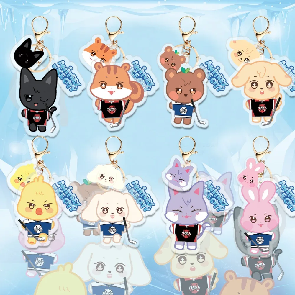 Kpop Boy Group ATEEZ New Aniteez Keychain Keyring Acrylic Animals Keychain Keyring Seonghwa Yeosang San Mingi Bag Accessories