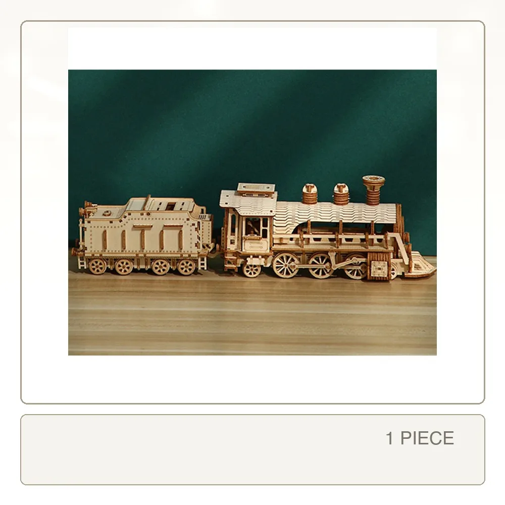 DIY 3D Wooden Model Small Train Model Building Block Jigsaw Assembly Kits Educational Model Toy for Children Adults