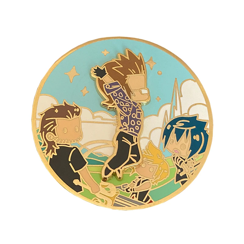 

Producer Fun Cartoon Circle Lapel Pin Four Handsome Characters With Blue Sky And Grass Background Hard Enamel Zinc Alloy Badge