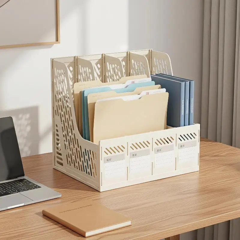 4 Column Data Storage Rack Eco-Friendly PP Material Multi-functional Desktop Organizer for Home Office Book Stationery Storage