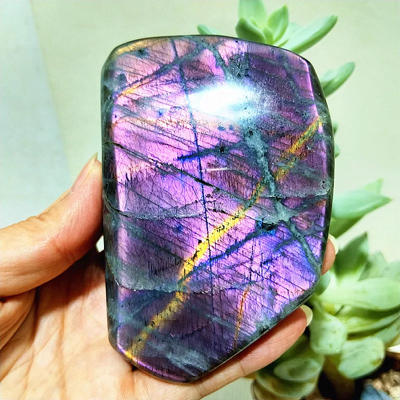 Natural Stones Purple Yellow Labradorite Crystal Meditation Energy Witchcraft Healing Aura Feng Shui Crystals Room Decoration