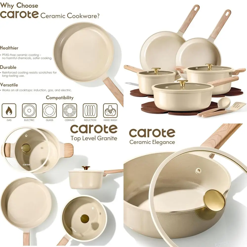 

Набор посуды из 14 предметов, антипригарное покрытие, набор кухонной утвари Ceic, нетоксичный набор для приготовления пищи, без ПАС и ПОА