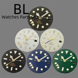 BLIGER 29mm GMT Watch Dial And  Gold Hands With Gold GMT Text Gold Index Green Luminous For NH34 Movement Black Green White Blue