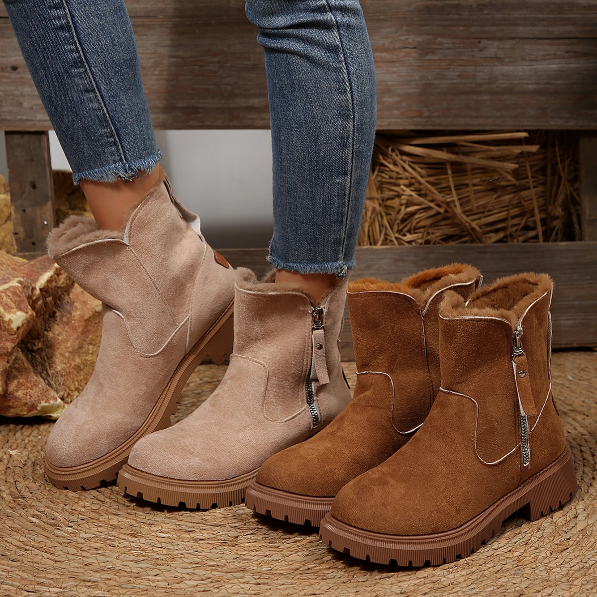 Botas de neve femininas inverno quente moda (medida-cal designer plataforma botas antiderrapante curto de pelúcia sapatos femininos zapatos de mujer