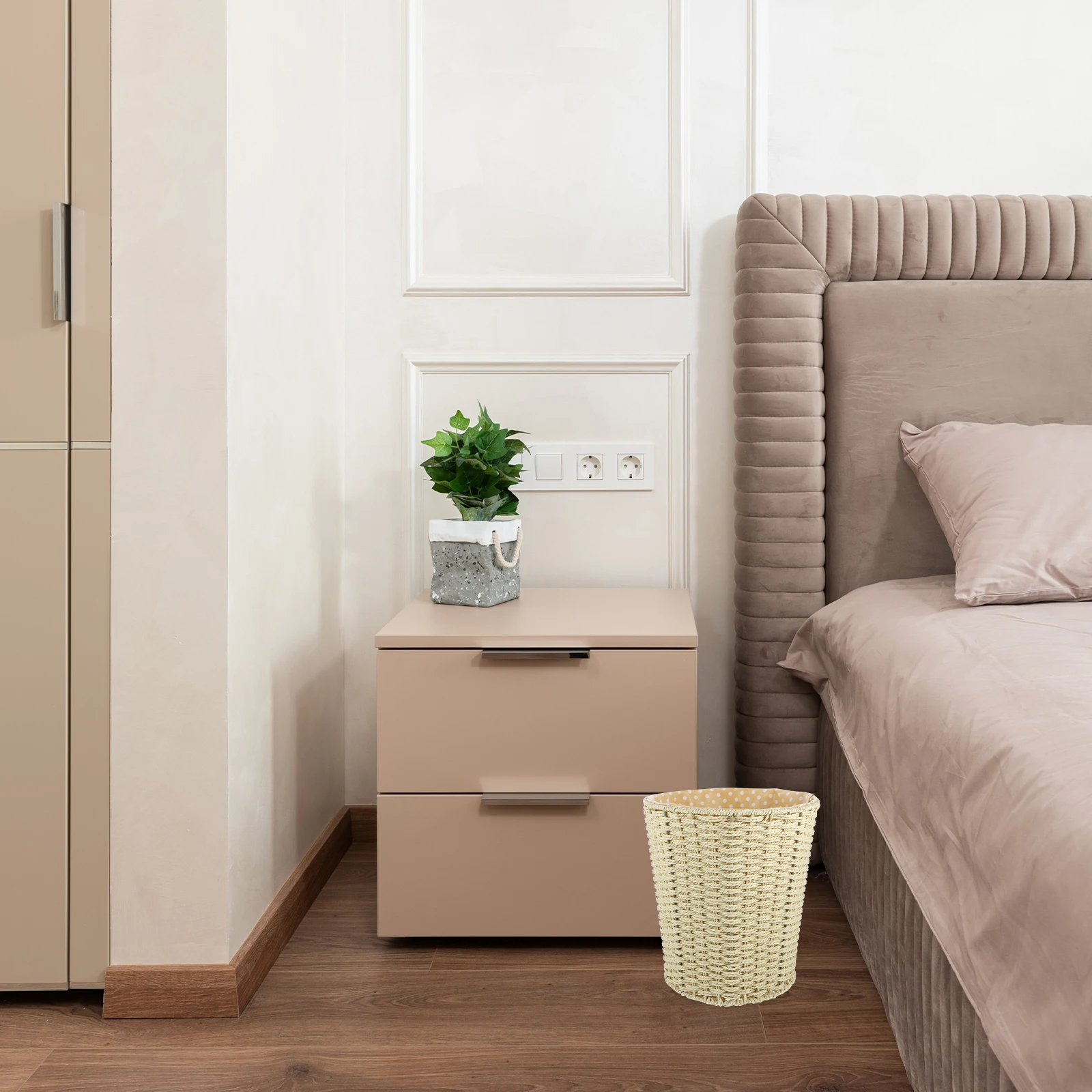 

Creative Rope Weaving Trash Can Large Capacity Fabric Lined Laundry Basket Woven Storage Bedroom Bathroom Decor