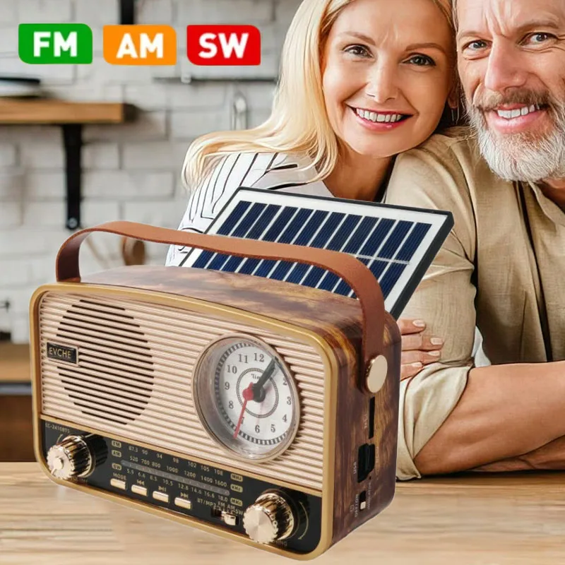 

Портативное ретро-радио с солнечной зарядкой, аварийный FM/AM/SW-приемник, перезаряжаемый Bluetooth-динамик, проигрыватель с поддержкой TF-карт и USB