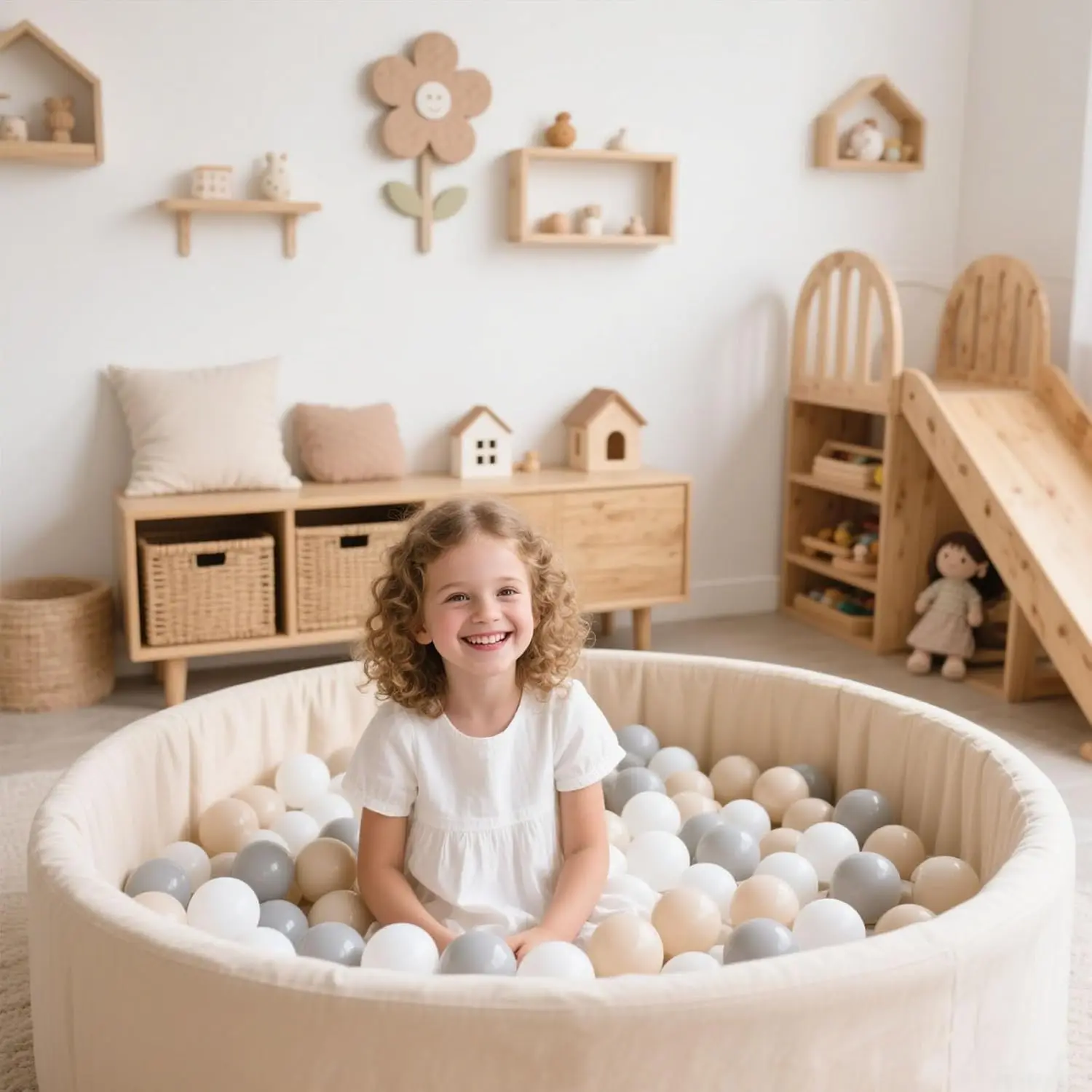 Bolas de plástico para niños pequeños, parque infantil, piscina, decoración de fiesta Pastel para bebés, color Beige, gris claro y blanco, 100 bolas