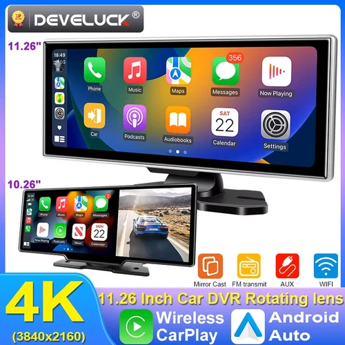 Cámara de salpicadero de 10/11,26 pulgadas, 4K, DVR para coche, Carplay inalámbrico y Android, grabadora de vídeo de navegación GPS para coche, tablero, lente Dual, Wifi, FM, AUX