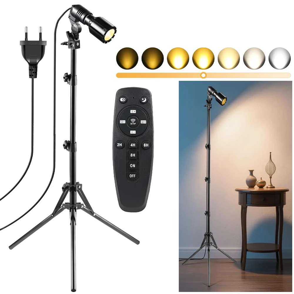 LED Floor Lamp 12W LED Spot Light indoor with Timer & Remote 2700-6500K Colors Adjustable Plug in Dimmable Spotlight with Tripod