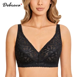 DOBREVA Women's Wireless Unlined Lace Bra Plus Size Full Coverage Comfort Bralette