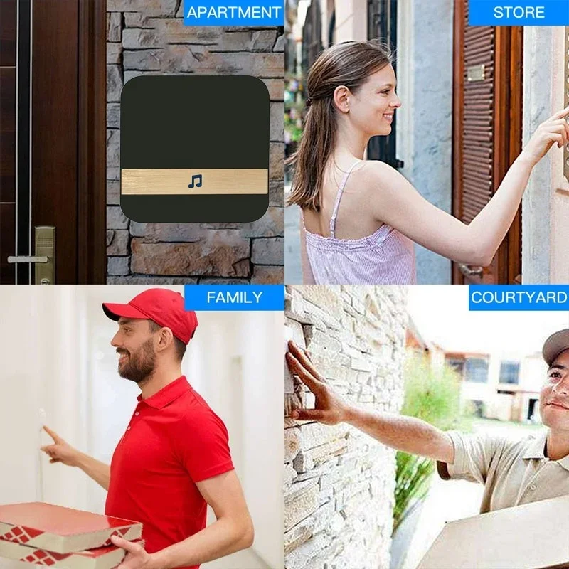 Timbre de puerta inteligente inalámbrico con Wifi, receptor de música, seguridad para el hogar, intercomunicador interior, 10-110dB, 433MHz