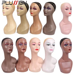 Cabeza de Maniquí de medio hombro, cabeza de Maniquí de fibra de vidrio con cubierta inferior, soporte de exhibición de peluca, cabeza de maniquí femenina para peluca, 6 unids/lote por caja