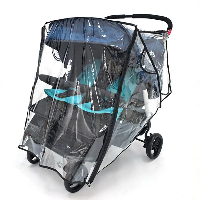 

R6FD Twin Baby Pram Cart Rain Guard Water Resistant Fabric with Phone Storage Pocket
