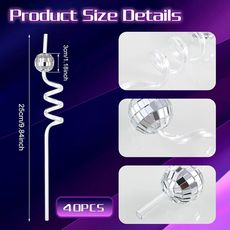 Mini Disco Straw, 20Pcs Plastic Decorative Straws For 1970S Fever Retro Disco Partys Decorations,Brilliant Visual Effect-FUNN