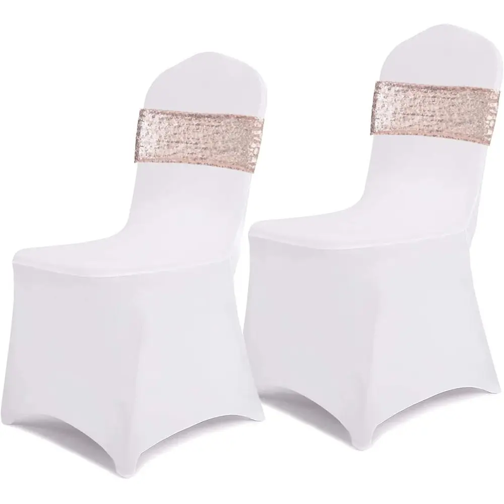 Set di 100 fasce per sedie con paillettes in oro rosa per matrimoni, feste e decorazioni eleganti per la casa