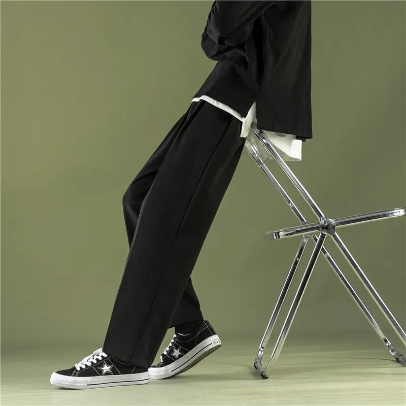 Spring 2024 New Youth Men Motion Trousers Korean Trend Loose Straight Cylinder Pendant Casual Solid Color Comfortable Sweatpants
