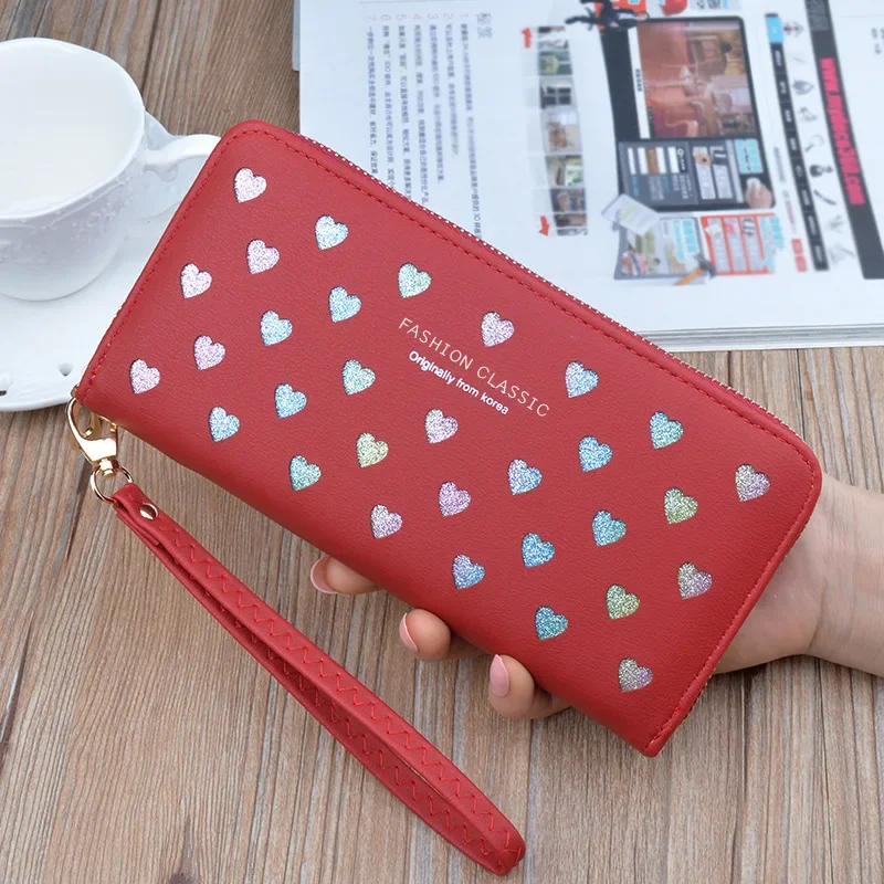 Wallets for Women Long Large Capacity Mobile Phone Bag Love Heart Hollowed Out Long Clutch Ladies Coin Purse carteras para mujer