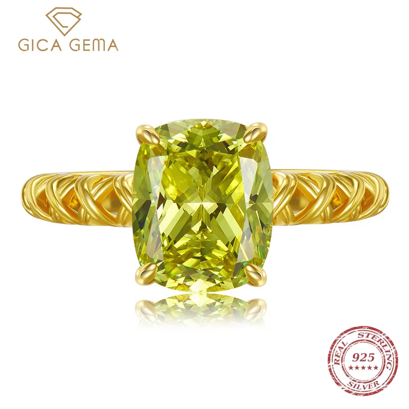 

Gica Gema Vintage 9*11 Olive Green Charm Gold Color S925 Sterling Silver Wedding Rings For Women Luxury Engagement Jewelry Gift