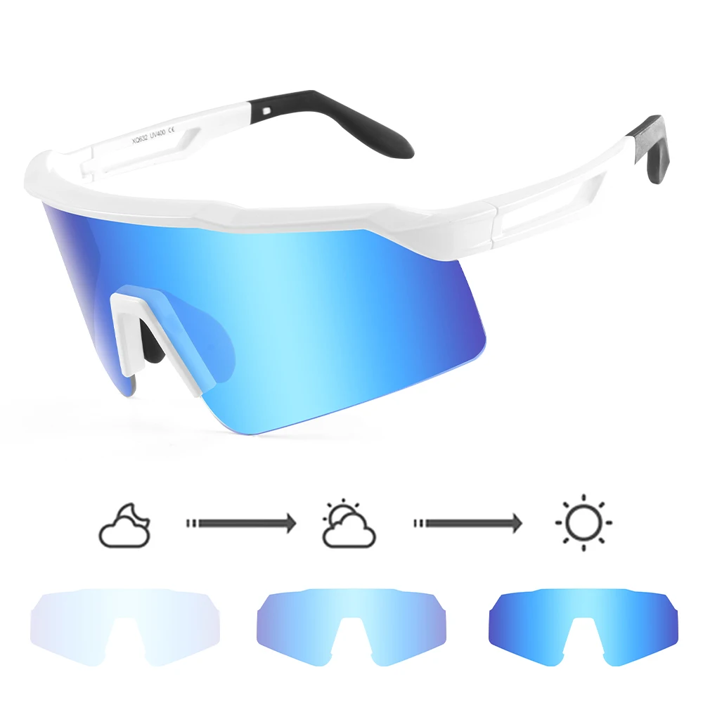 Color Changed Under the Sun  Over Sized Half Frame Anti Fog TR90 Cycling Sunglasses Photochromic Bicycle Glasses