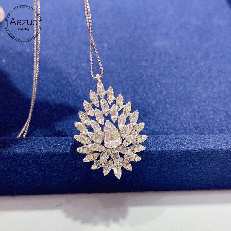 Aazuo Fine Jewelry 18K Ouro Branco Diamantes Reais 1.0ct Fada Grande Waterdrop Colar Dotado Para As Mulheres Senior Banquete Festa de Casamento