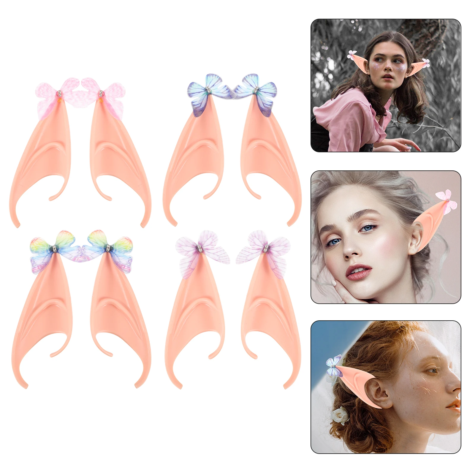 

4Pairs Fairy Ear Butterfly Elf Cosplay Realistic Durable Latex Ears for Party Photography Stage Performance Dress Up