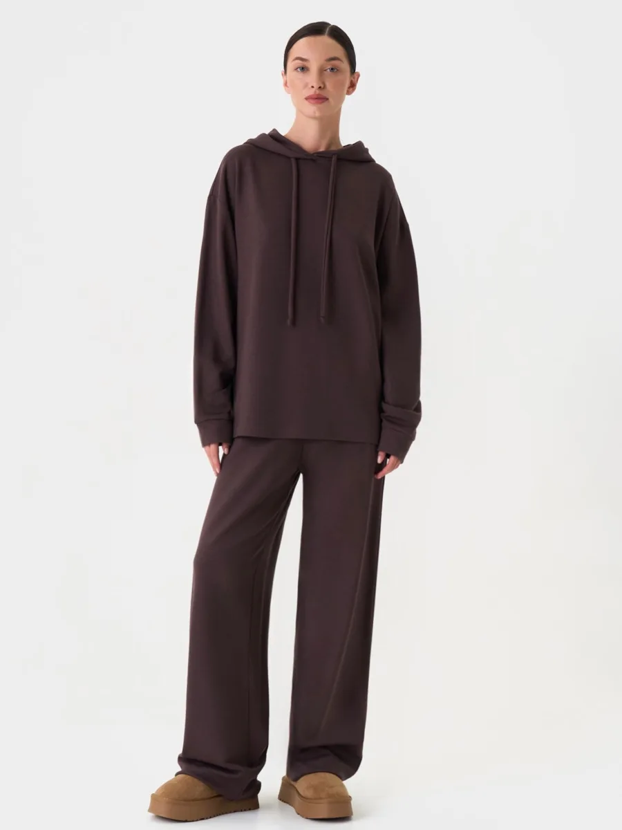 DFDG Women 2026 Spring Autumn Casual Hooded Tracksuit Loose Long Sleeve Hoodie Wide Leg Pants Two Piece Loungewear Outfit Set
