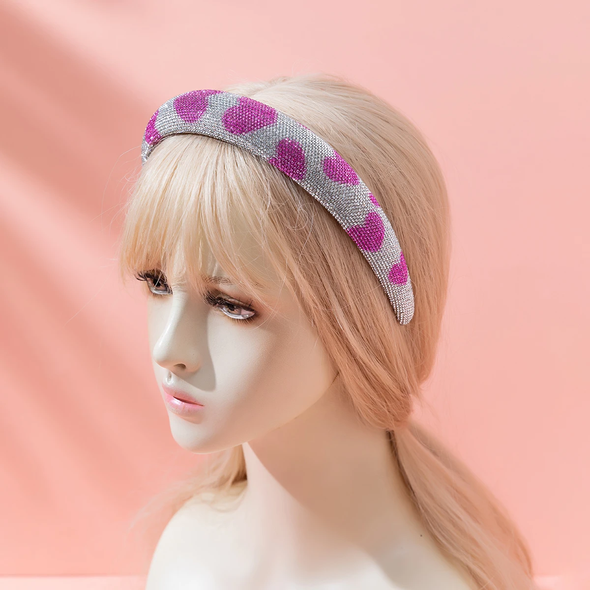 Fascia per capelli imbottita in spugna con strass a forma di cuore barocco Accessori per capelli per adulti Gioielli per capelli