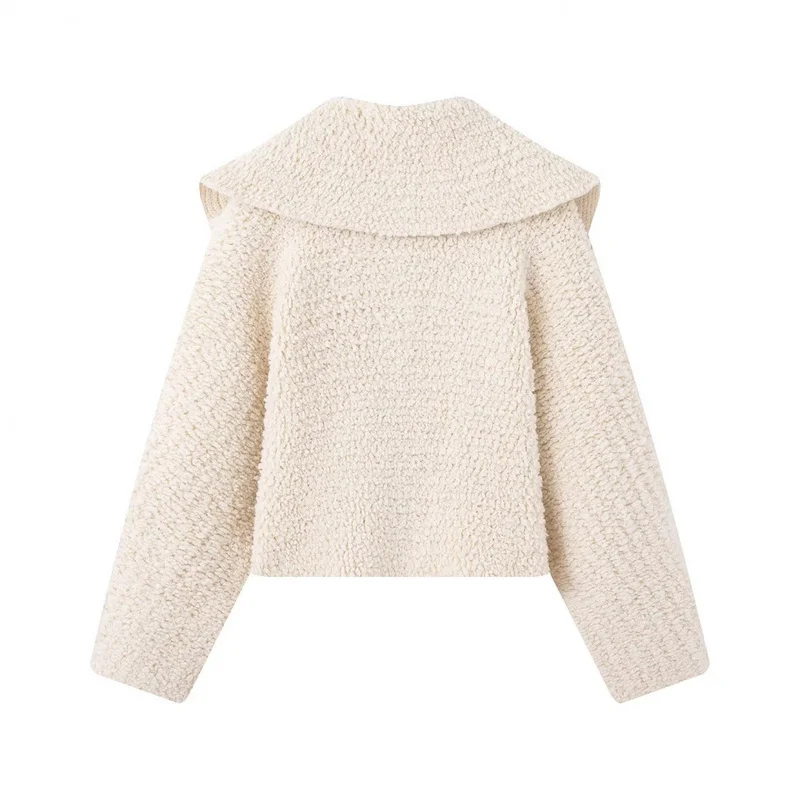 QICHE Women Clothing 2026 INS Popular Tweed Knit Jacket, Fashion Big Lapel Women Outerwear, Female Clothes