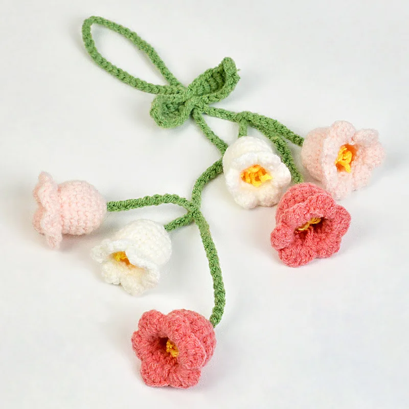 

Handmade Knitted Flower Bells Orchids Artificial Flower Products DIY Car Pendants Keychains Bags Ornaments Girl Gifts